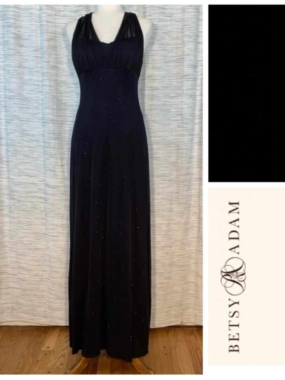 Betsy & Adam Black Evening Gown with Sparkly bejewels.